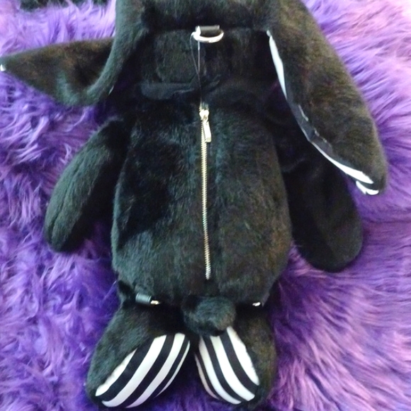 DOLLSKILL WIDOW GOTH BUNNY BAG BLACK PURPLE EYES BACKPACK BLACK FURRY STRAPS - Picture 8 of 15